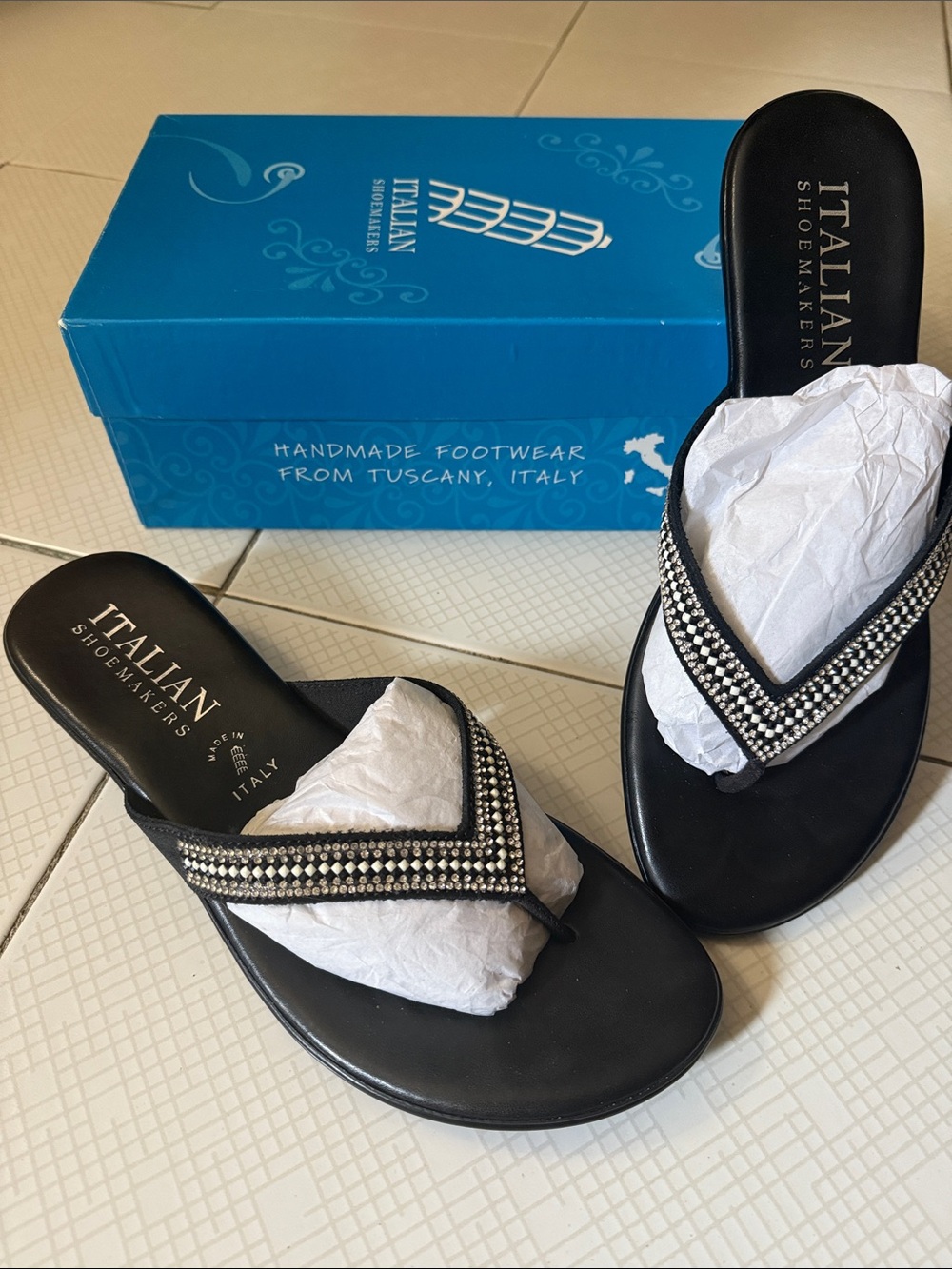 Italian Shoemakers Black Beaded Thong Sandals